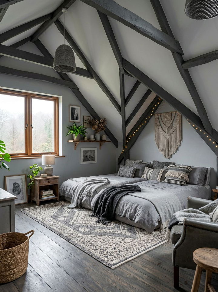 Bohemian Grey Attic Bedroom - 30 bohemian grey bedroom ideas