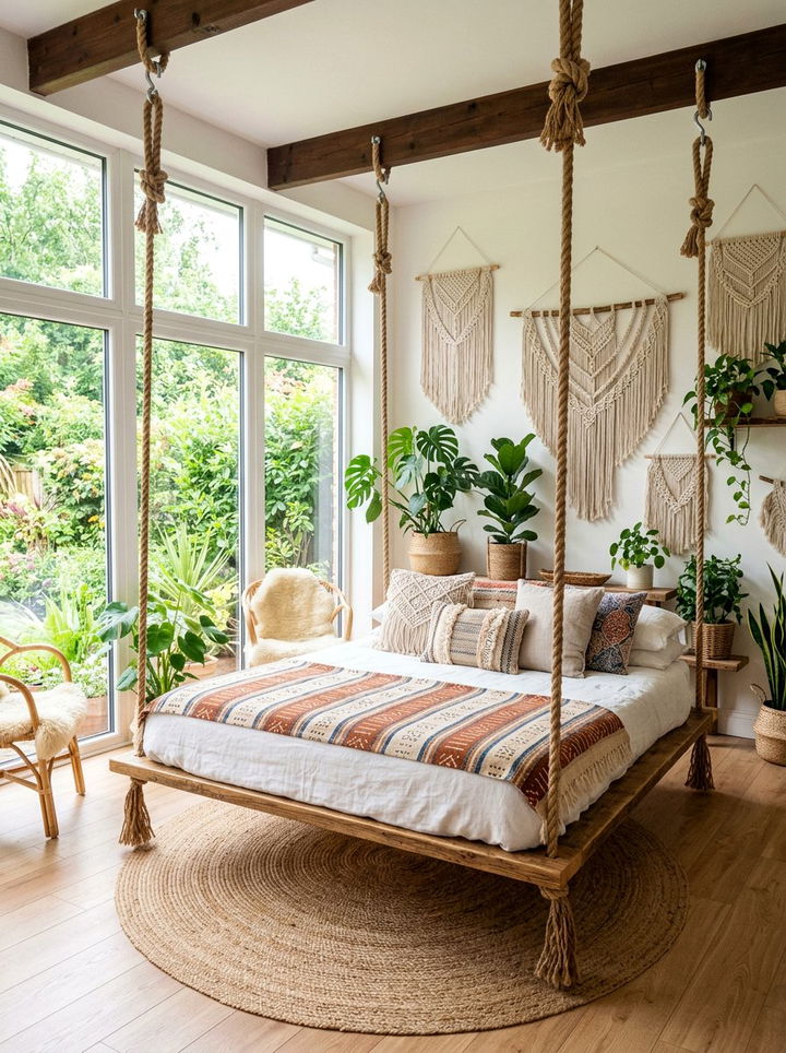 Bohemian Hanging Bed - 30 bedroom bed ideas