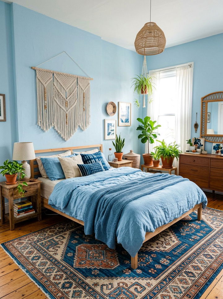 Bohemian Light Blue Bedroom - 30 sky blue bedroom ideas