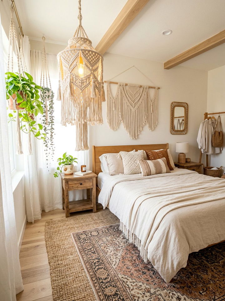 Bohemian Macrame Lamp - 30 bedroom lamp ideas