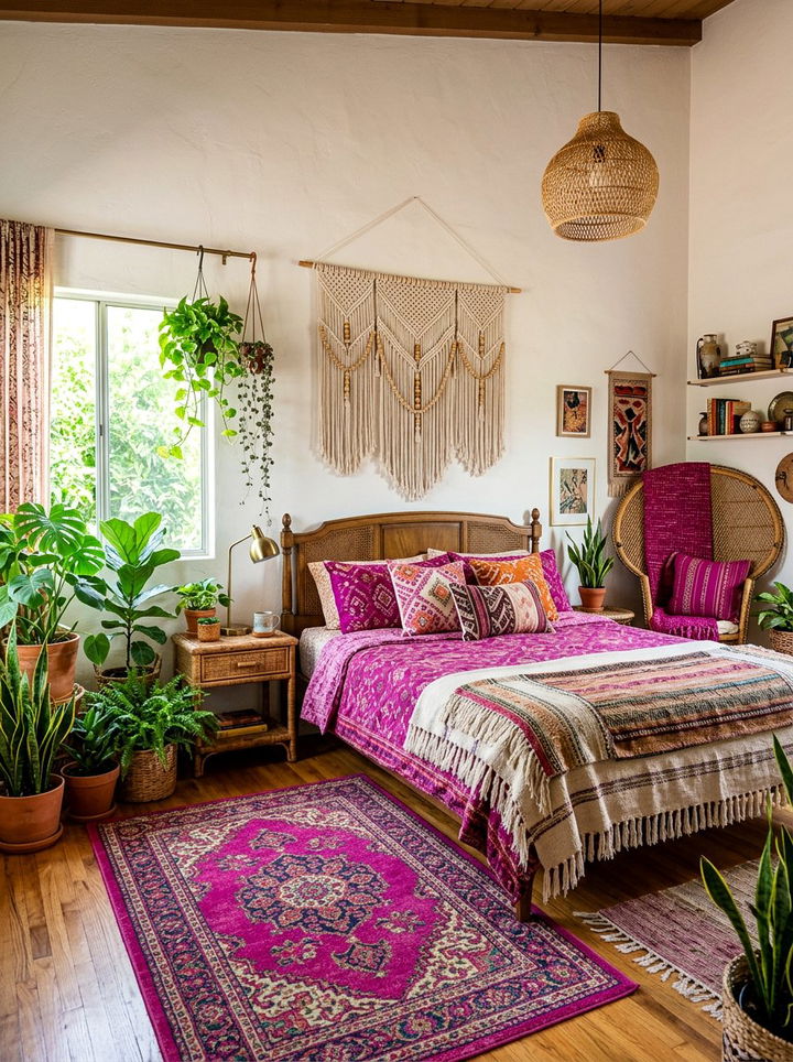 Bohemian Magenta Textiles - 30 magenta bedroom ideas