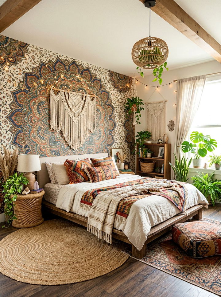 Bohemian Mandala Bedroom - 30 bedroom bold wallpapers