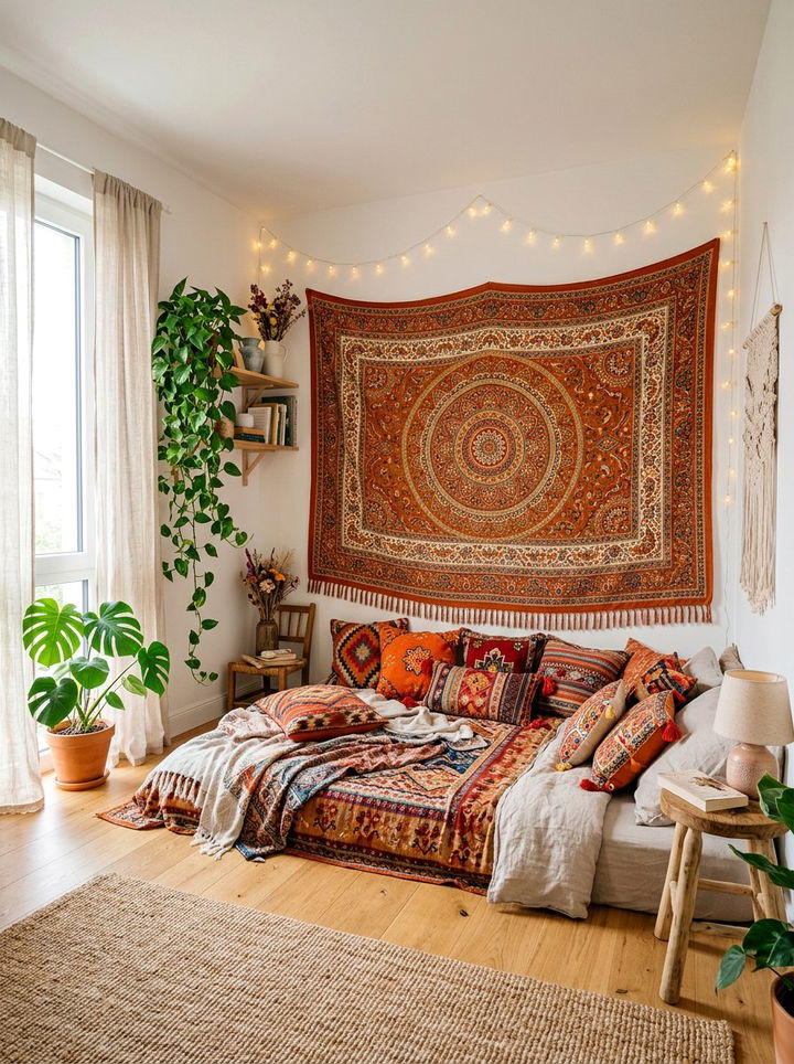 Bohemian Orange Tapestry - 30 amber bedroom ideas
