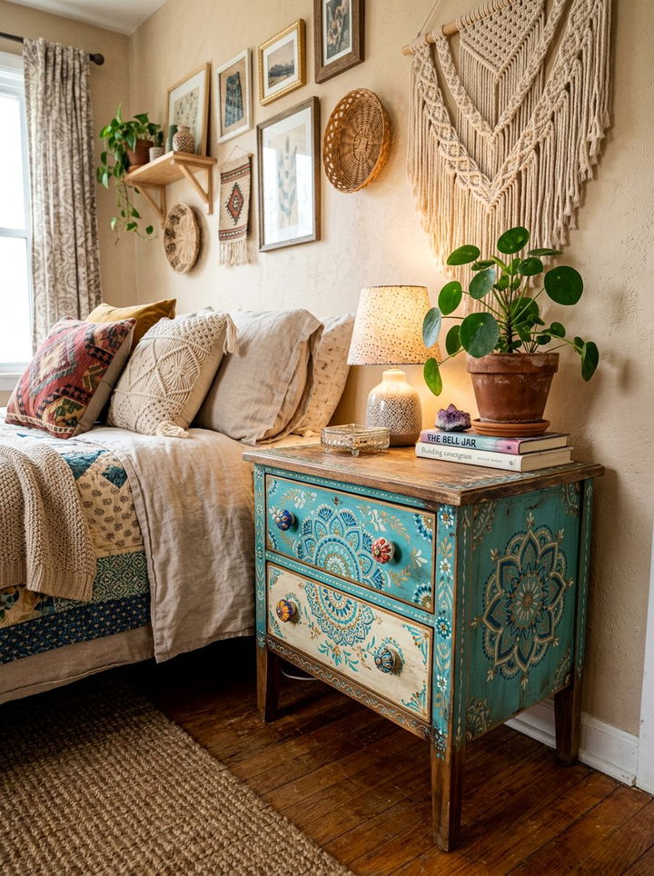Bohemian Painted Nightstand - 30 bedroom vintage nightstands