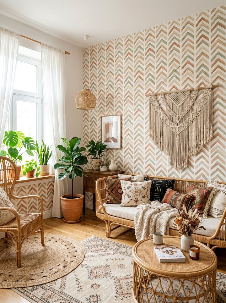 Bohemian Peel and Stick Chevron Wallpaper - 30 bedroom chevron wall ideas