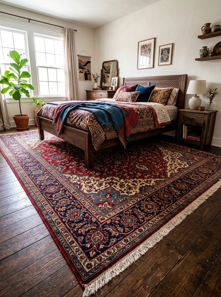 Bohemian Persian Rug - 30 vintage bedroom ideas