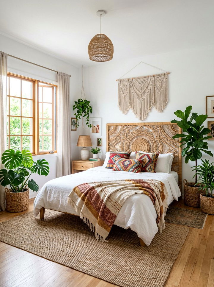 Bohemian Rattan Bedroom - 30 handwoven bedroom ideas
