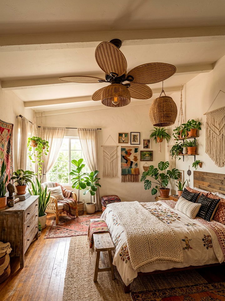 Bohemian Rattan Ceiling Fan - 30 bedroom ceiling fans