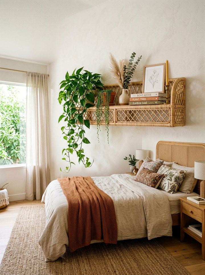 Bohemian Rattan Ledge Shelf - 30 bedroom ledge shelves