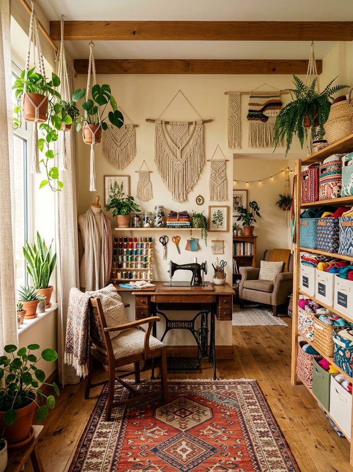 Bohemian Sewing Area - 30 bedroom sewing nook ideas