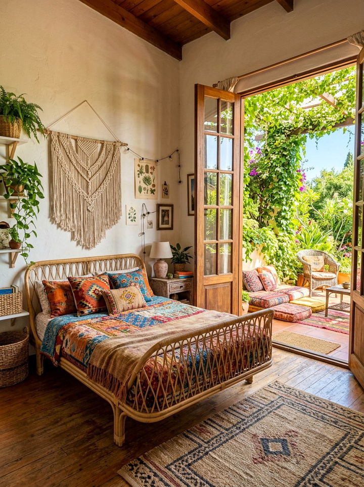 Bohemian Style Bedroom Opening To Garden Terrace - 30 bedroom with terrace ideas