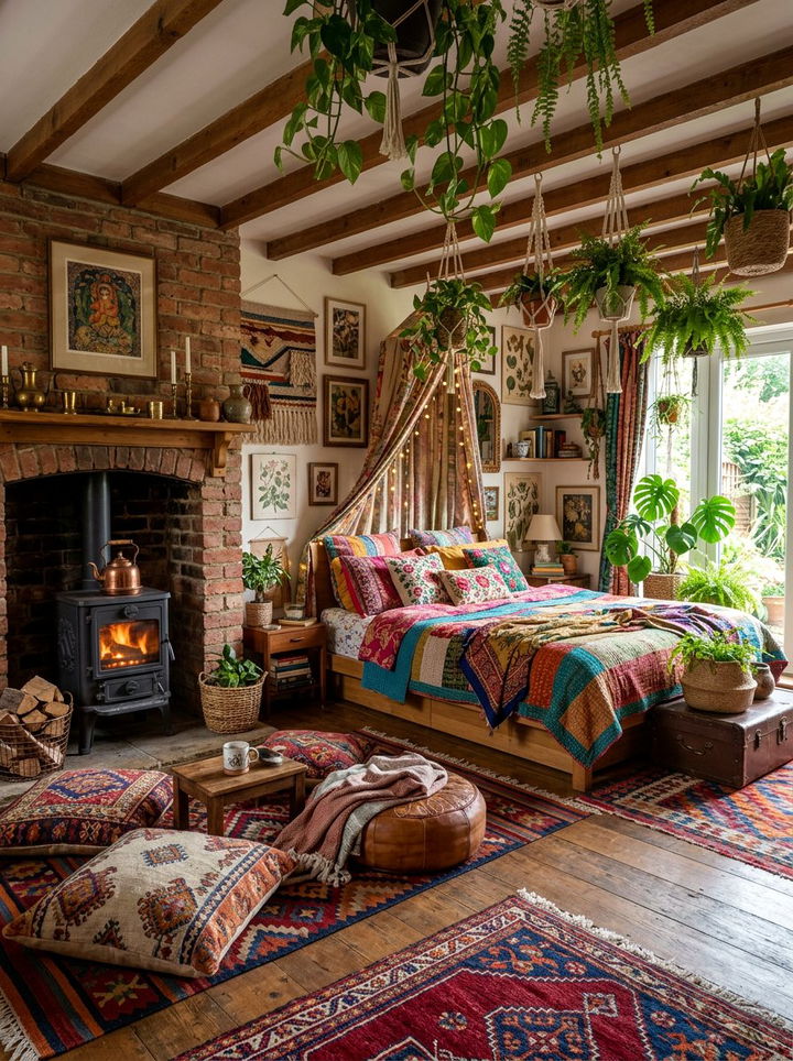 Bohemian Style Bedroom With Small Fireplace - 30 bedroom with fireplace ideas
