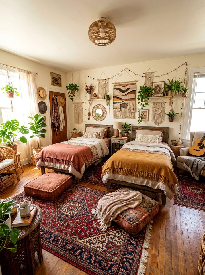 Bohemian Style Shared Bedroom - 30 boy and girl shared bedroom ideas