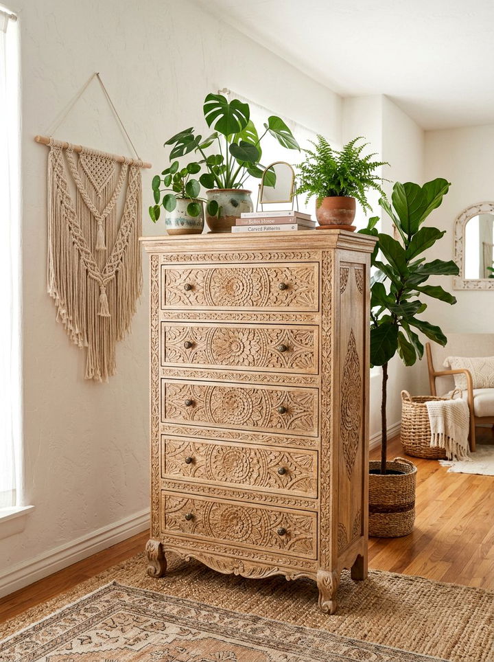 Bohemian Tall Dresser Carved - 30 bedroom tall dressers