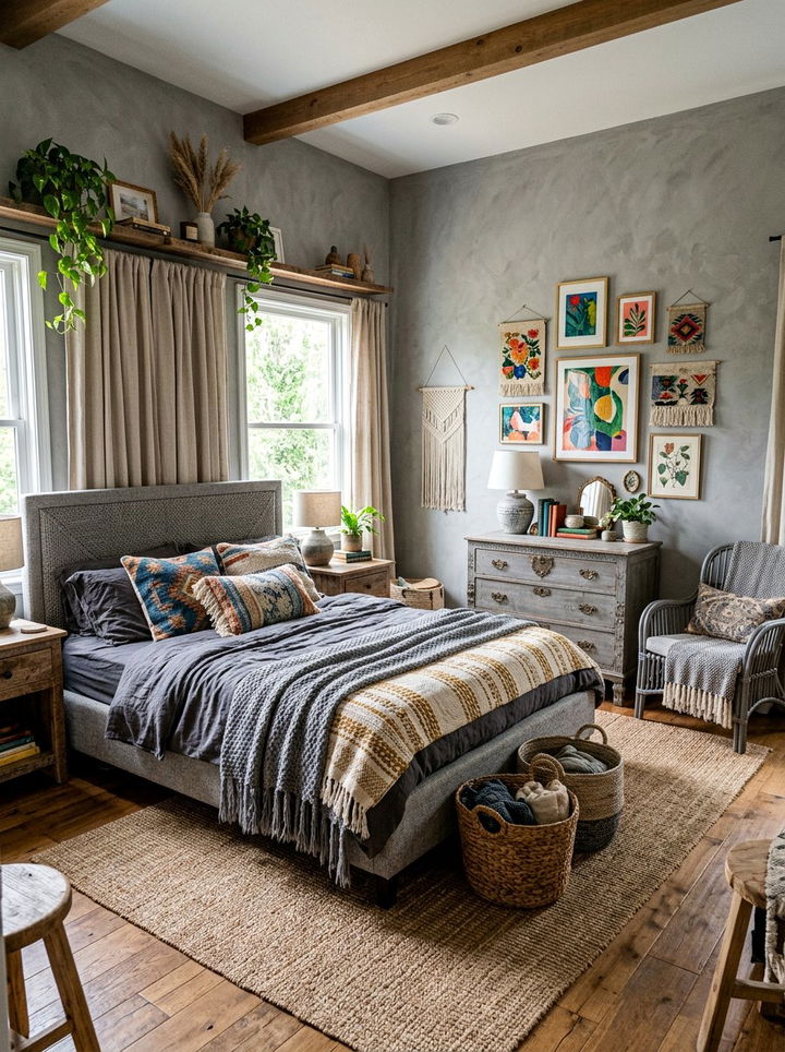 Bohemian Textured Gray Bedroom - 30 gray bedroom furniture ideas