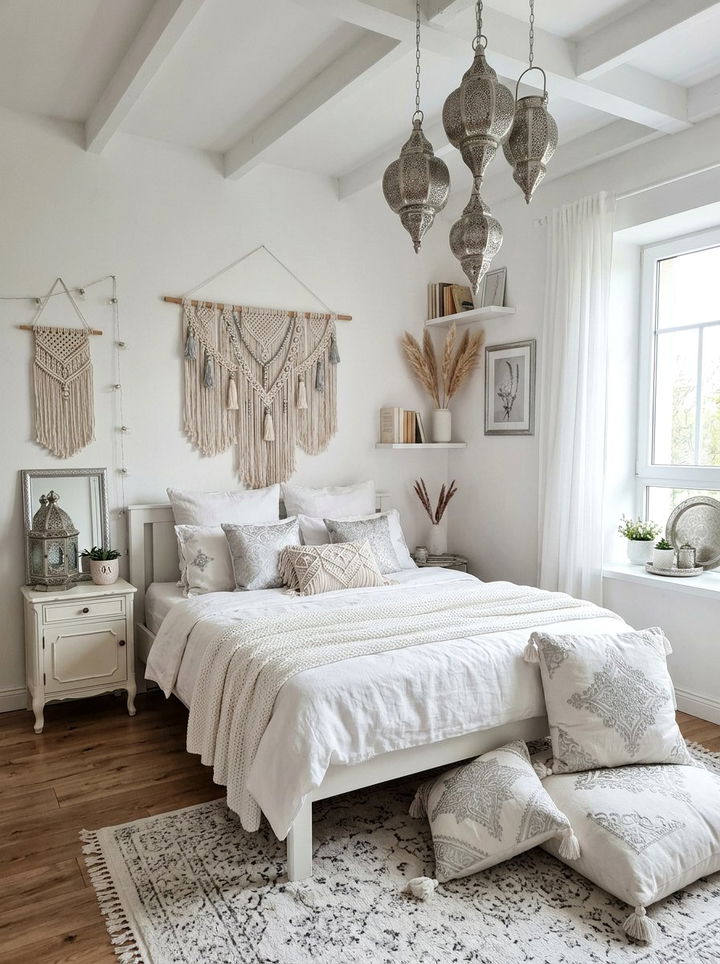Bohemian White Silver Bedroom - 30 silver and white bedroom ideas