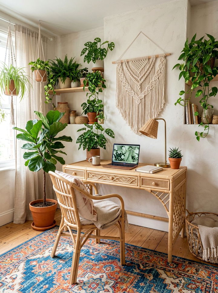 Bohemian Wicker Desk - 30 bedroom study desk ideas