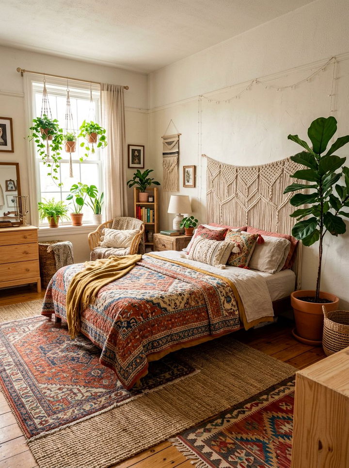 Bohemian bedroom with plants - 30 apartment bedroom ideas