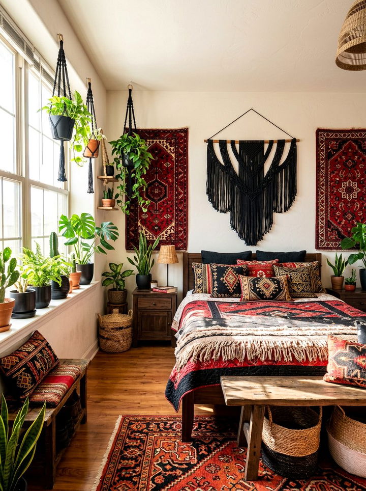Bohemian black and red bedroom - 30 black and red bedroom color combo