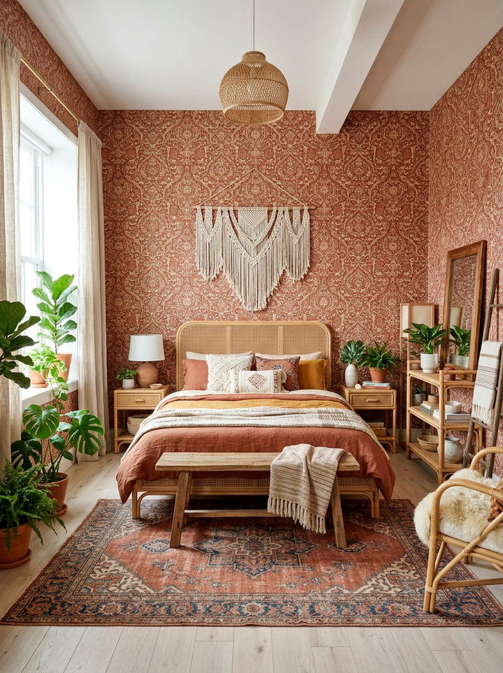 Bohemian damask wallpaper - 30 bedroom damask wallpapers