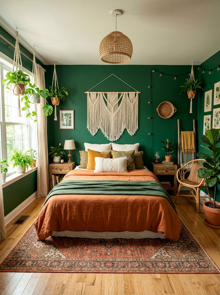 Bohemian forest green bedroom decor - 30 forest green accent wall bedroom