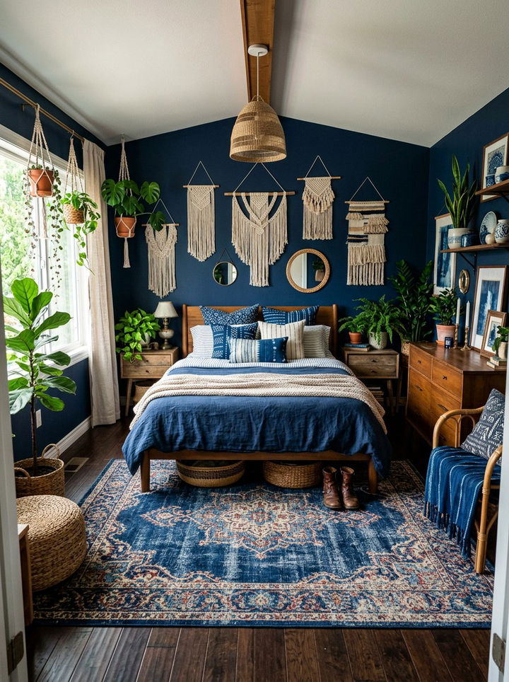 Bohemian navy bedroom - 30 navy bedroom decor ideas