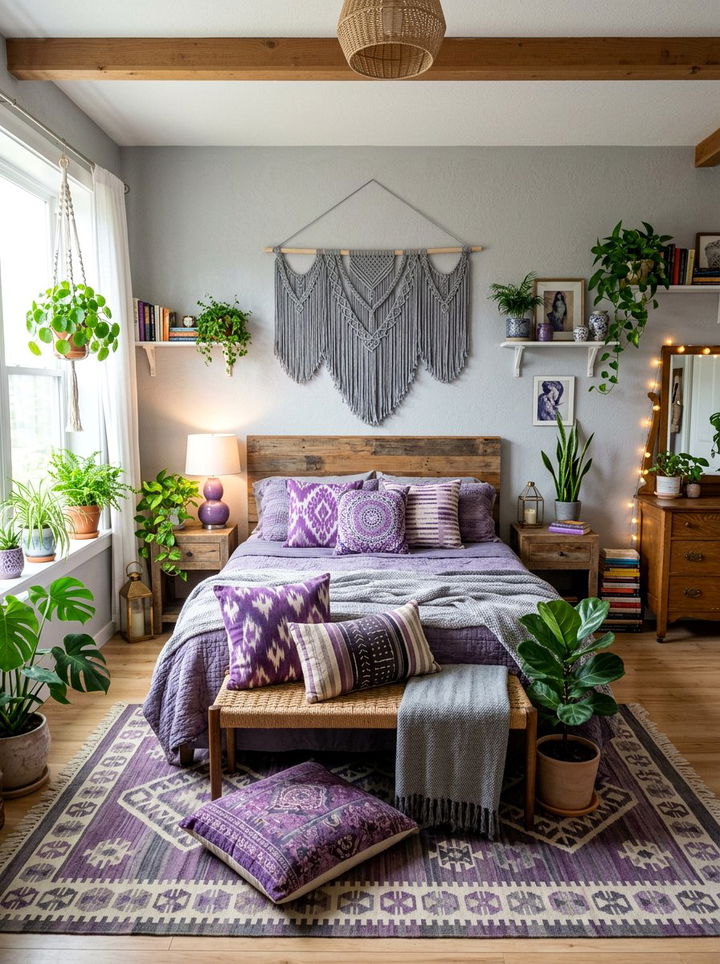 Bohemian purple and gray bedroom - 30 purple and gray bedroom ideas