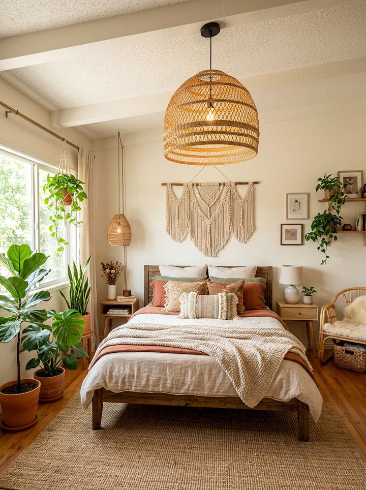 Bohemian woven pendant light - 30 bedroom dimmer lights ideas