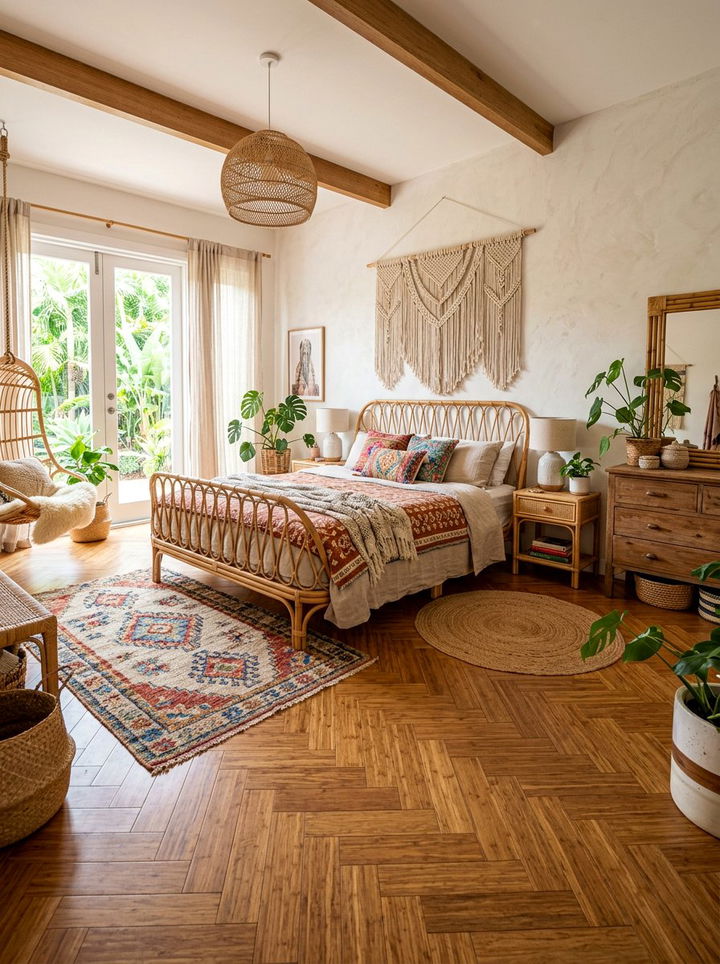 Boho Bamboo Bedroom - 30 bedroom bamboo flooring ideas