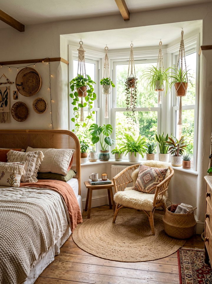 Boho Bedroom Bay Window Plant Corner - 30 bedroom bay window ideas