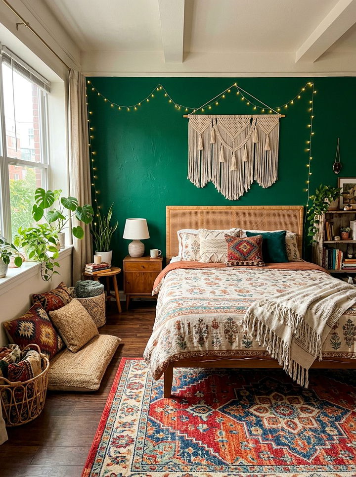 Boho Bedroom Green Accent Wall - 30 emerald green accent wall bedroom
