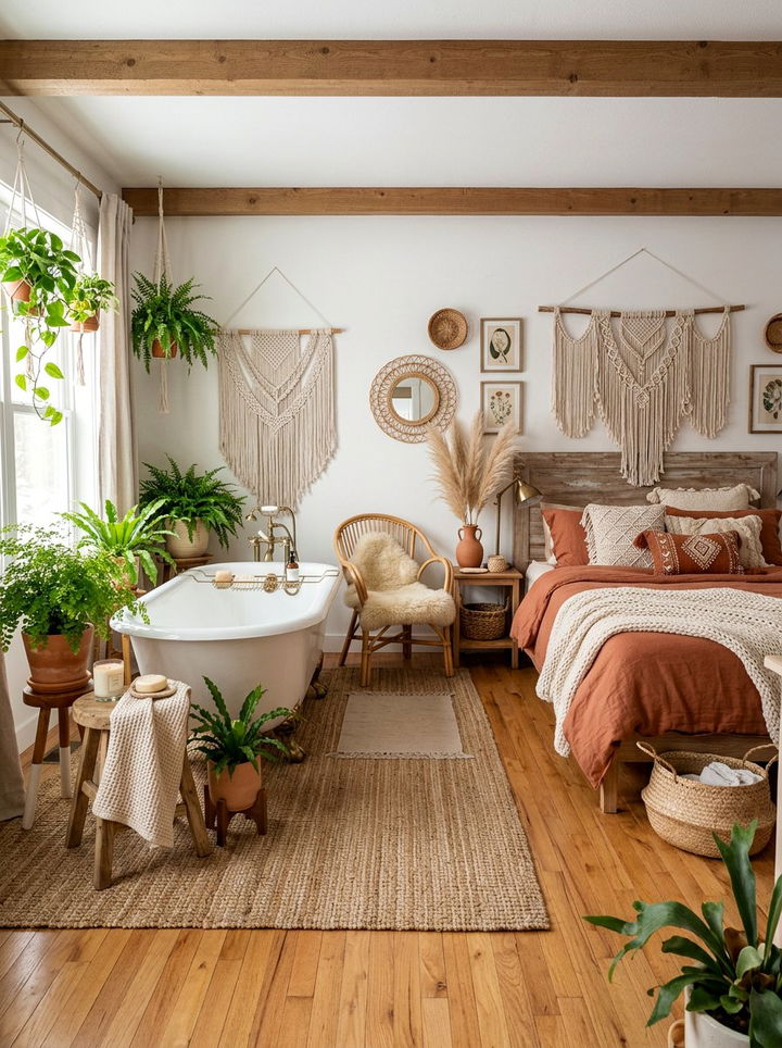 Boho Bedroom With Clawfoot Tub - 30 bedroom ensuite ideas