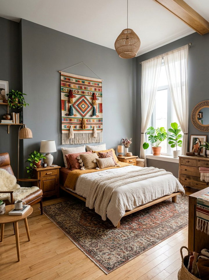 Boho Bedroom With Gray Walls - 30 bohemian gray bedroom ideas