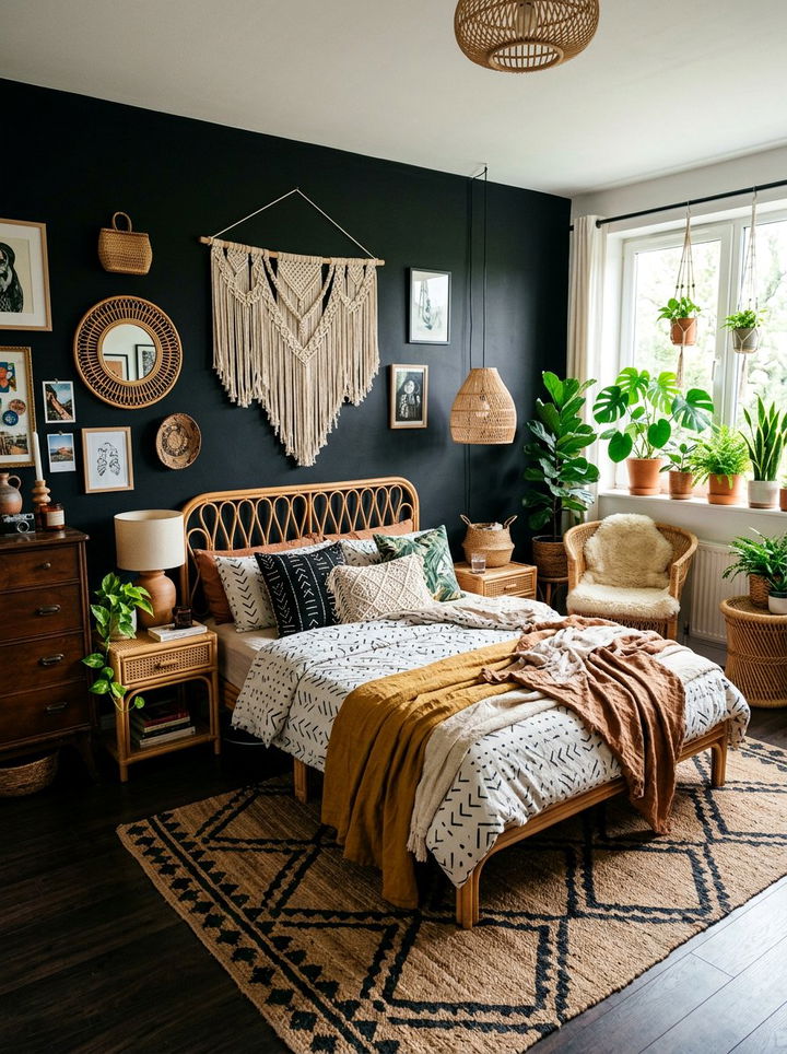 Boho Black Bedroom - 30 bedroom black walls