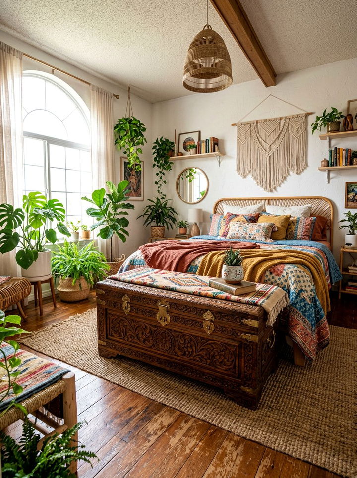 Boho Carved Wood Trunk - 30 bedroom storage chests