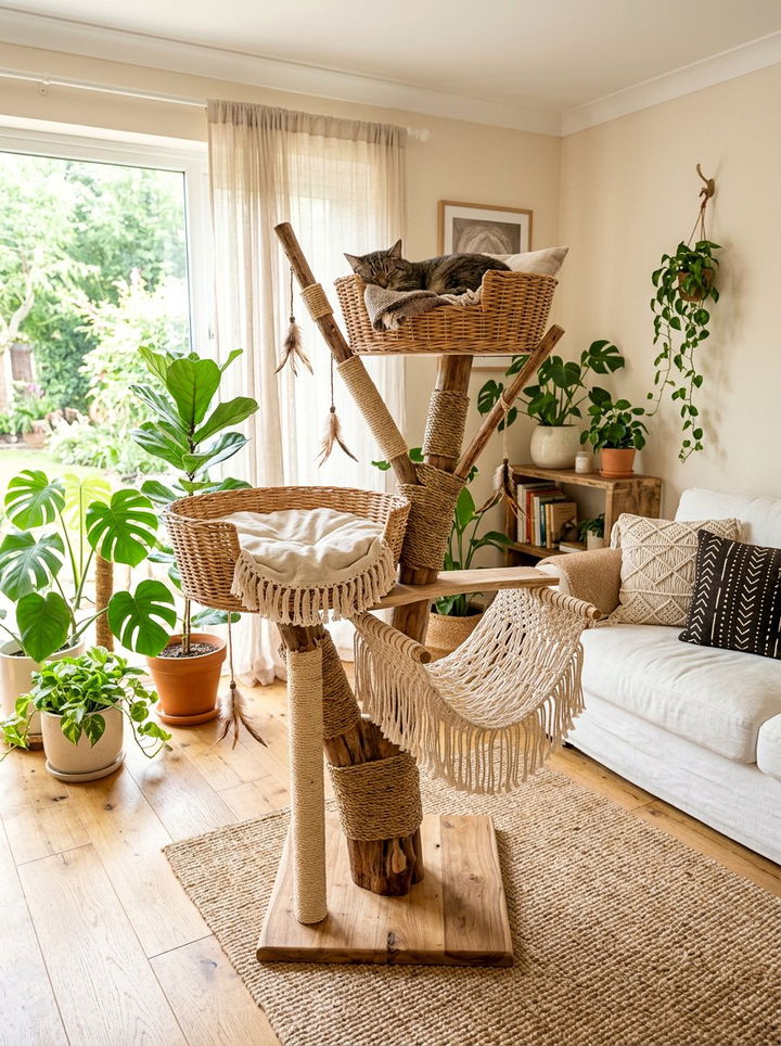 Boho Cat Tree - 30 cat tree bedroom ideas