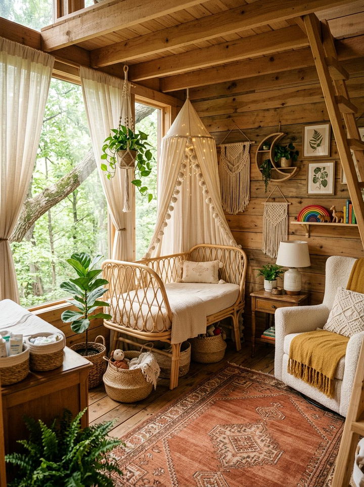 Boho Chic Treehouse Nursery - 30 treehouse bedroom ideas