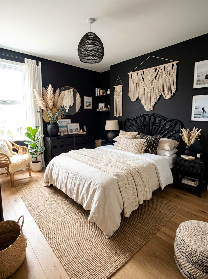 Boho Coastal Black Bedroom - 30 coastal black bedroom ideas