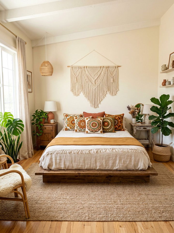 Boho Crewel Work Pillow - 30 embroidered bedroom ideas