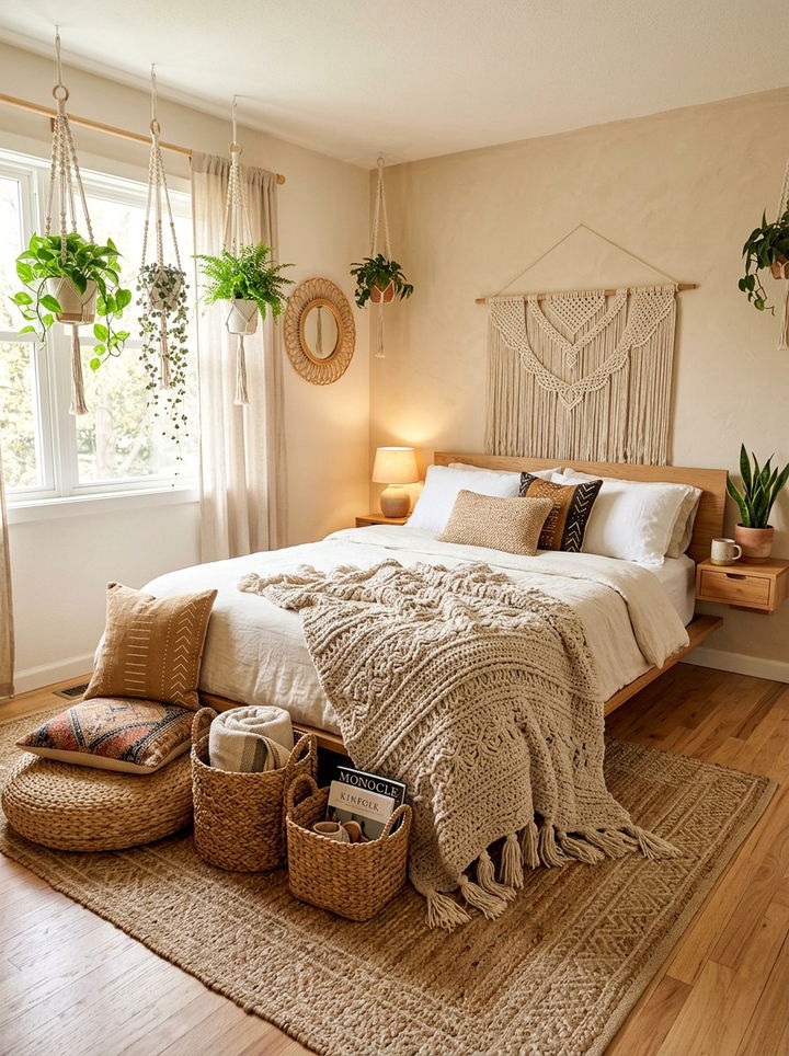 Boho Crochet Throw Blanket - 30 handcrafted bedroom ideas