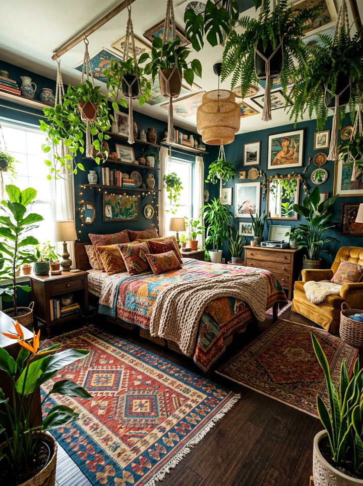 Boho Dark Maximalist - 30 dramatic bedroom ideas