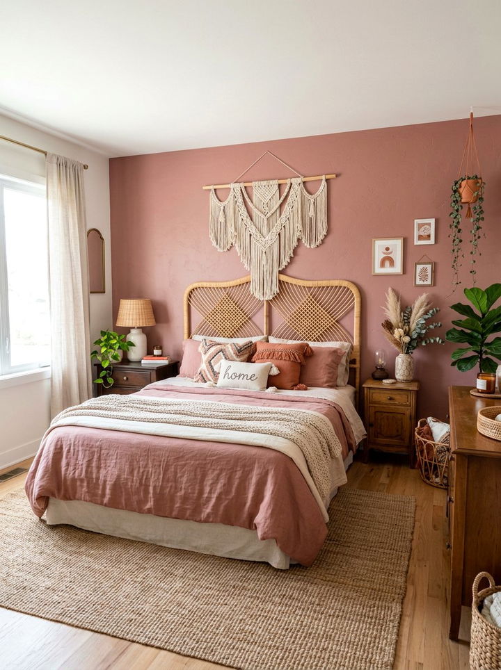Boho Dusty Rose Bedroom With Rattan - 30 dusty rose accent wall bedroom