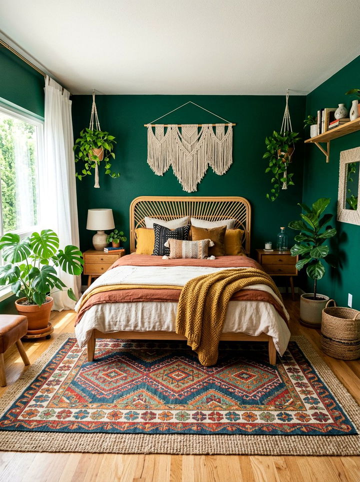 Boho Emerald Green Bedroom - 30 emerald bedroom decor ideas