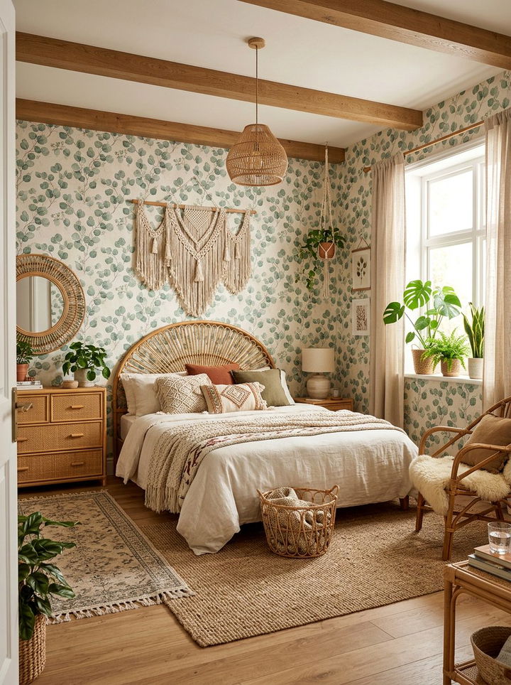 Boho Eucalyptus Wallpaper - 30 bedroom botanical wallpapers