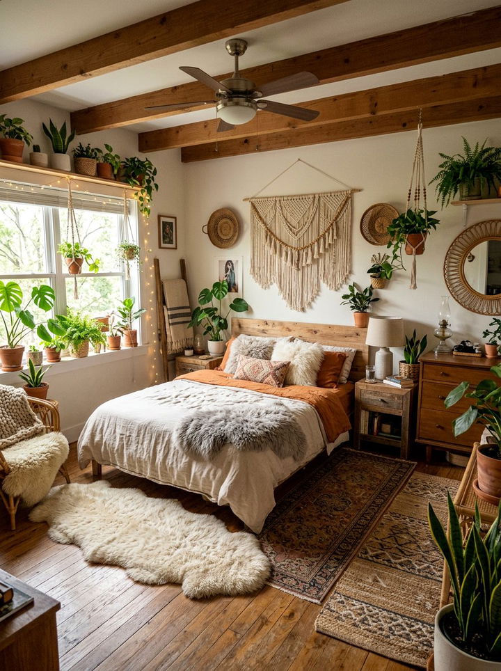 Boho Faux Fur Accent - 30 faux fur bedroom ideas