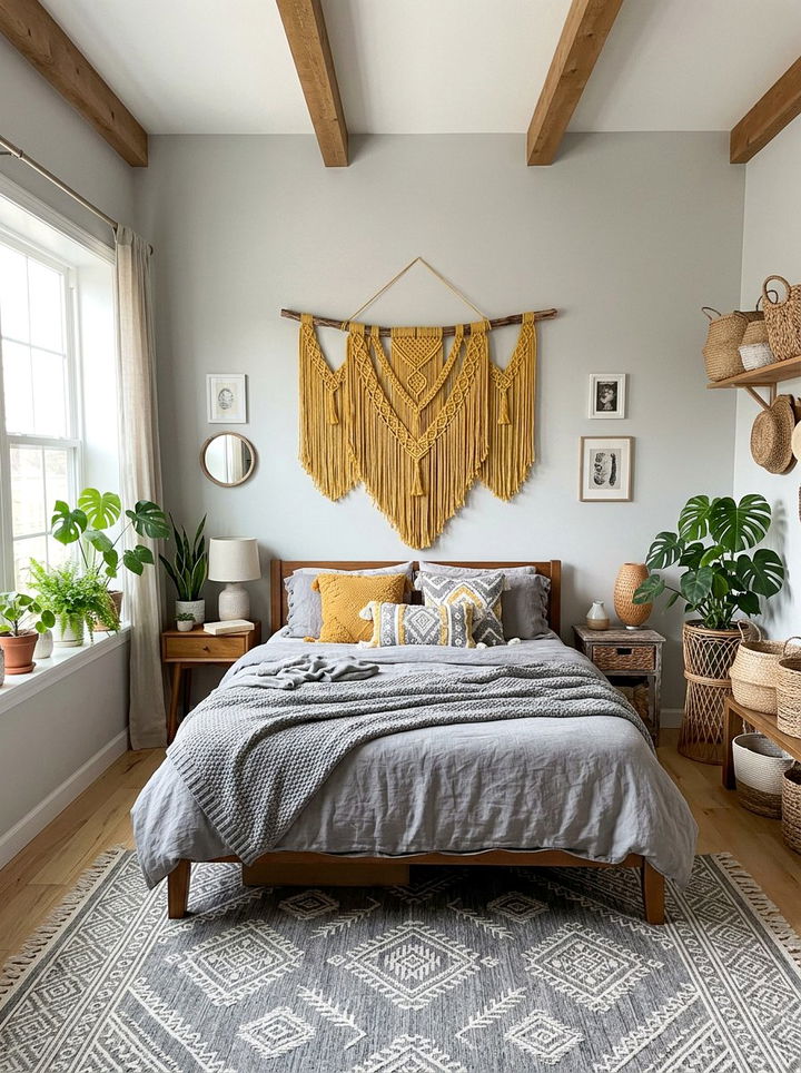 Boho Gray Bedroom Yellow Macrame - 30 gray and yellow bedroom ideas