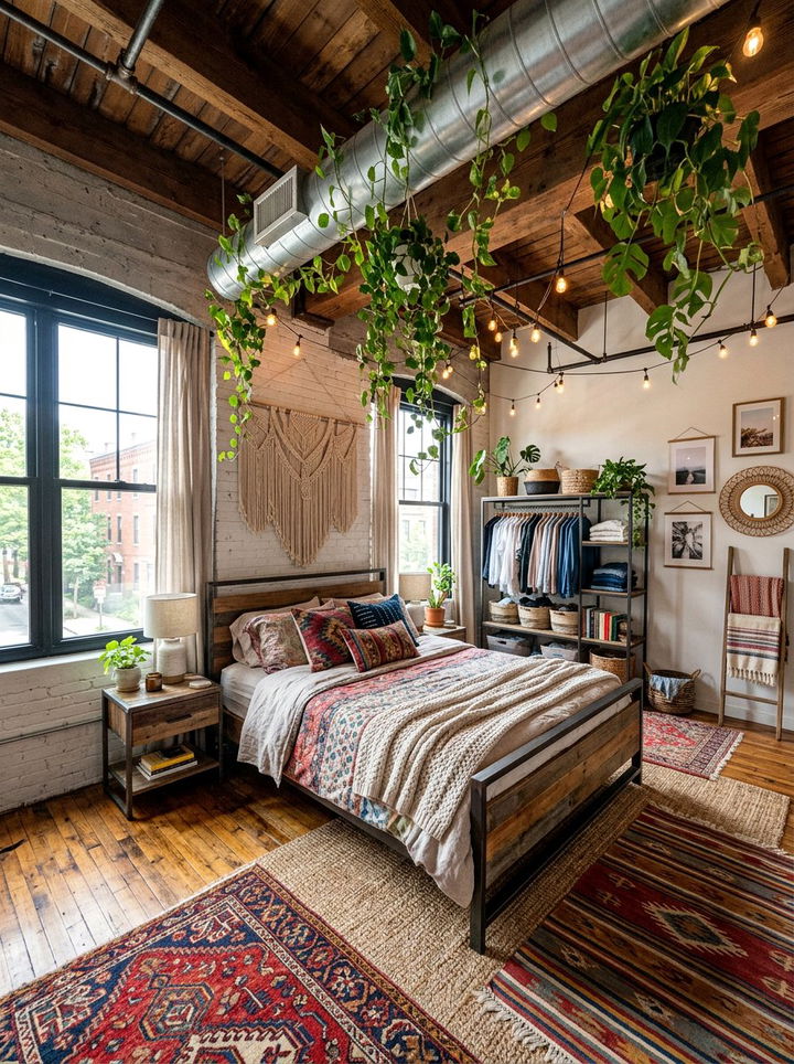 Boho Industrial Bedroom - 30 exposed ductwork bedroom ideas