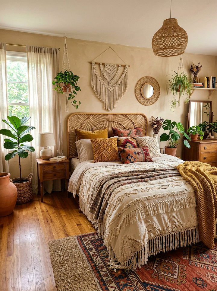 Boho Layered Textile - 30 bedroom bed making ideas