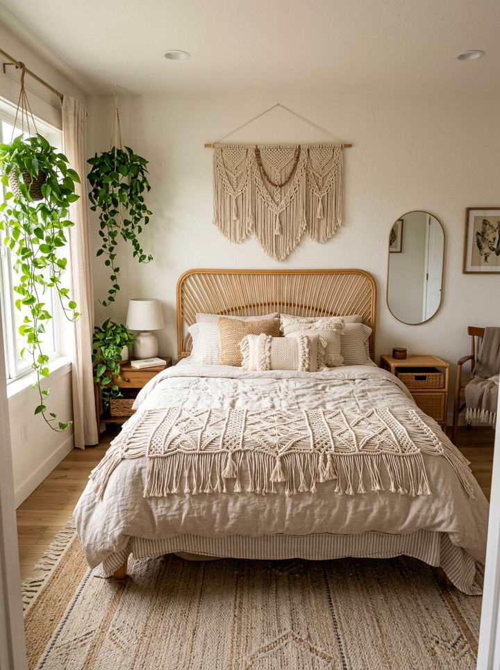 Boho Macrame Bed Runner - 30 bedroom bedding ideas