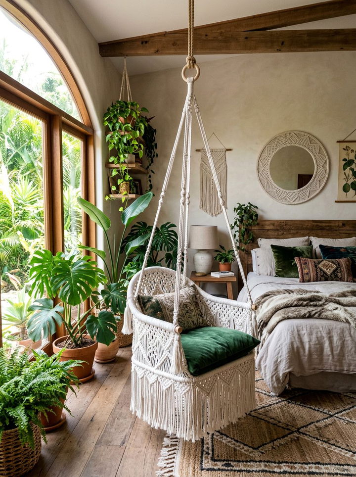 Boho Macrame Swing - 30 bedroom reading chairs